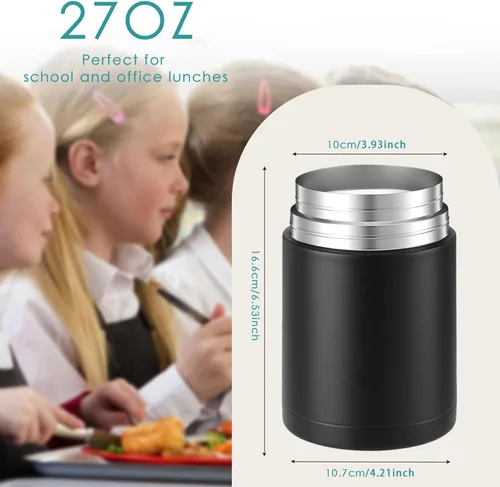 Miniatura 2 de lazycozy® Contenedores térmicos de alimentos para comida caliente, 27 oz, termo para sopa con cuchara plegable, frasco de alimentos de acero