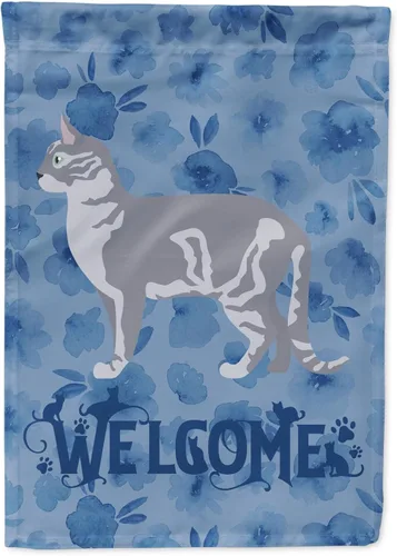 Miniatura 341 de Caroline's Treasures CK4813CHF - Bandera de bienvenida con gato abisinio azul, manga grande, para porche, para colgar en la pared, poliéster