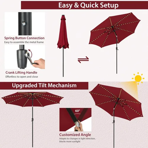 Miniatura 4 de Tangkula Sombrilla solar de 10 pies, sombrilla de patio con 112 luces LED, sombrilla de mercado de mesa al aire libre con mango de elevación