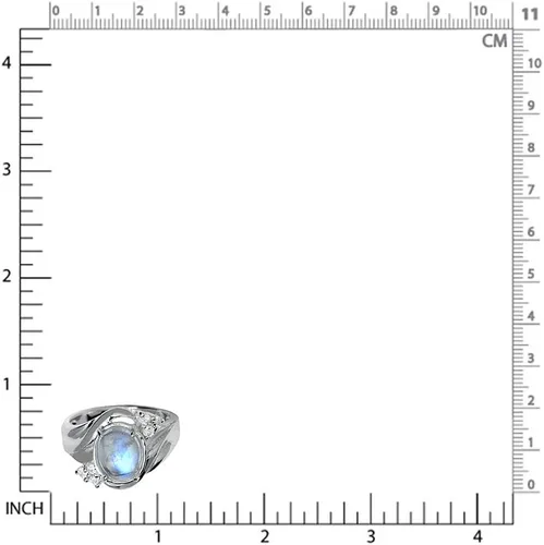 Miniatura 2 de Silvershake Anillo de plata de ley 925 con piedra de luna natural y topacio blanco