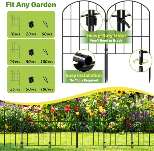 Miniatura 5 de Paquete de 19 paneles decorativos para valla de jardín, 24 pulgadas de alto x 20.58 pies de largo, valla de barrera de animales, sin excavación