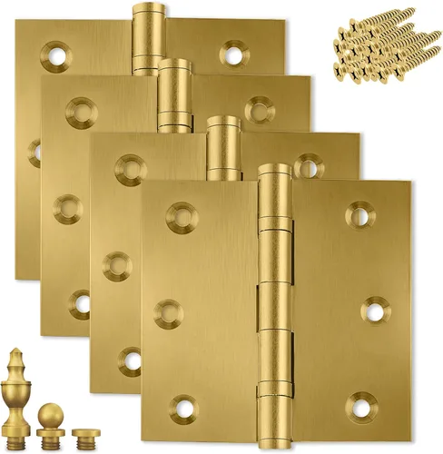 Miniatura 11 de Bisagra de puerta de latón macizo, rodamiento de bolas pulido de 3.5 x 3.5 pulgadas con puntas decorativas de rosca incluidas, juego de 2 bisagras