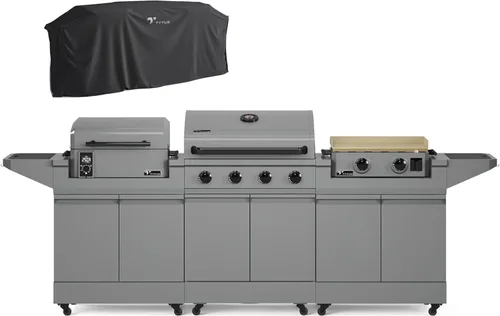 Miniatura 17 de Tytus Anaheim 4-Burner Gas Grill with Prep Cart and Charcoal Grill + Cover, Light, Griddle Insert - Modular Outdoor Kitchen, Quick Assembly, Outdoor