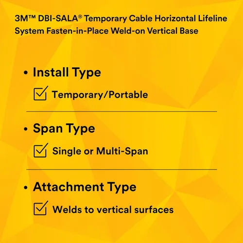 Miniatura 8 de 3M DBI-SALA 7400222 Componente horizontal, base vertical soldada para sistemas de postes fijados en el lugar, acero, imprimación soldable