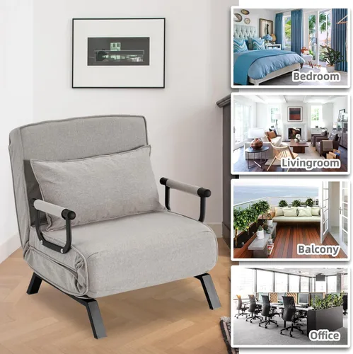 Miniatura 7 de Hupmad Sillón Cama Convertible, Sillón Tri-plegable Tapizado con Almohada, Sofá Chaise Lounge Plegable de Ocio, Respaldo Ajustable de 6 Ángulos Cama