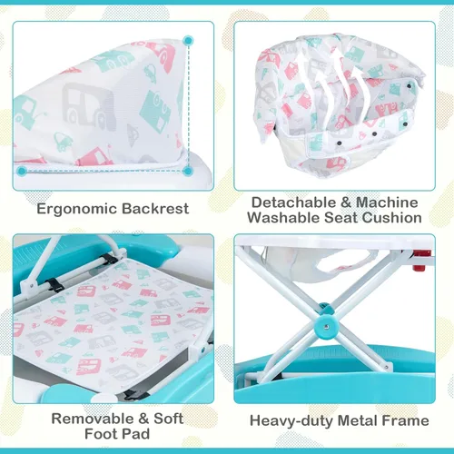 Miniatura 6 de BABY JOY Andador de bebé 6 en 1, andador plegable con ruedas, altura ajustable, música, luces, modo gorila y balancín, andadores de bebé para niños