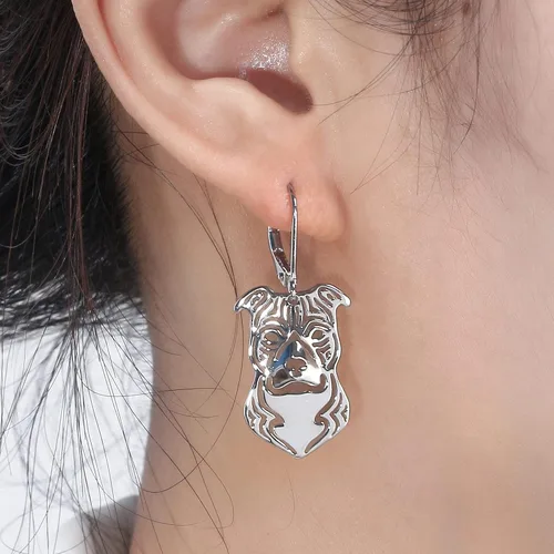 Miniatura 4 de Pit Bull Dog Sterling Silver Necklace Dangle Earrings Set by Ginger Lyne Ears Down Puppy Dog Pet Pendant Box Chain Doggie Animal Paw Print Heart