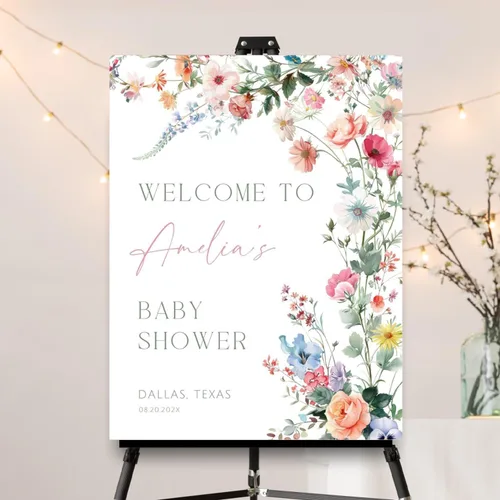Miniatura 23 de Letrero personalizado de flores silvestres para baby shower, letrero de bienvenida para baby shower, decoración de fiesta de plástico con estacas