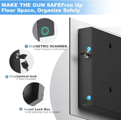 Miniatura 3 de Caja fuerte biométrica oculta para 2 pistolas, almacenamiento oculto de armas de acceso rápido con soporte móvil y cargador, caja fuerte para armas