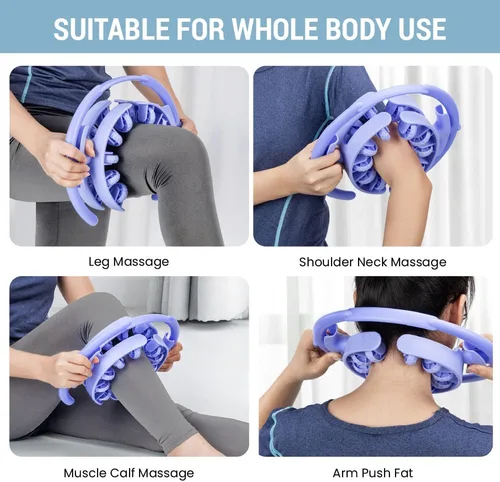 Miniatura 3 de Rodillo de masaje ajustable, rodillo de cuerpo manual envolvente de 360°, 20 nodos texturizados, desmontable, para muslos, pantorrillas, piernas