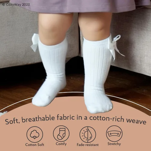 Miniatura 4 de CozyWay Calcetines altos hasta la rodilla, calcetines largos para recién nacidos, niñas y niños pequeños, uniformes con volantes, medias largas