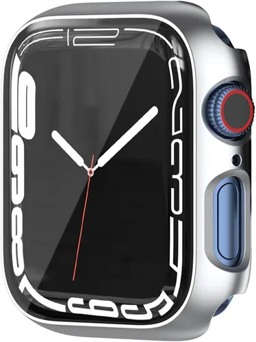 Miniatura 10 de Estuche duro mate para Apple Watch Series 7 8 9 41mm, protector de pantalla de vidrio templado, estuche con cobertura completa, amortiguador a Negro