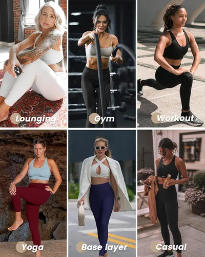 Miniatura 27 de NexiEpoch - Paquete de 4 leggings suaves para mujer, con bolsillos, control de abdomen y cintura alta, pantalones capri para yoga y ejercicio