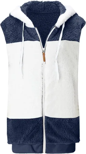 Miniatura 4 de Chaleco mullido de forro polar Sherpa para mujer, con cuello sin mangas, con cremallera, acolchado, con bolsillo