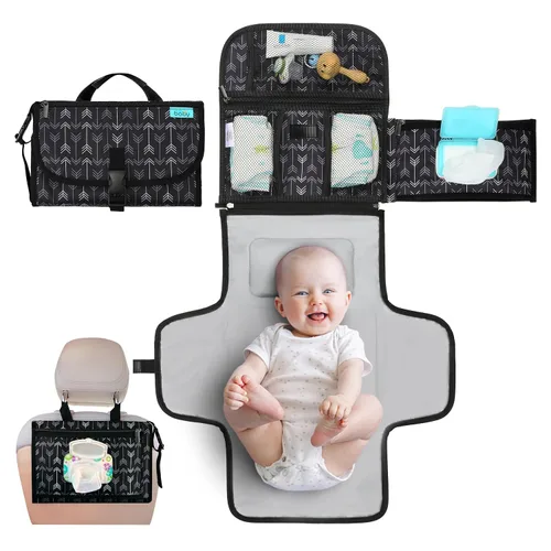 Miniatura 14 de Kopi Baby Cambiador de pañales portátil, bolsa de viaje para cambiador de pañales para bebé con bolsillo para toallitas, cambiador portátil