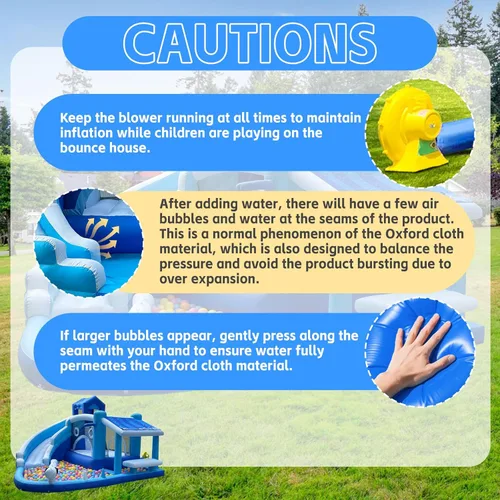 Miniatura 6 de Tobogán acuático inflable para niños, tobogán acuático de tela Oxford resistente con piscina y soplador de 550 W, combo de casa de rebote al aire