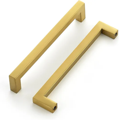 Miniatura 12 de Ravinte Paquete de 5 manijas cuadradas de latón cepillado para cajones de cocina de 6-1/4 pulgadas, tiradores de acero inoxidable para cajones