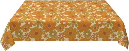 Miniatura 4 de Cafl Mantel retro con diseño de girasol de los años 70, sin arrugas, para picnic, cocina, vacaciones, comedor, rectangular, poliéster lavable