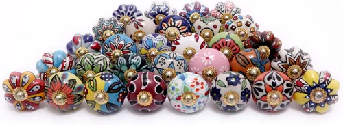 Miniatura 6 de FOLK CRAFT Pomos decorativos para cajones – Paquete de 12 piezas – Manija de puerta de armario de armario con flores hechas a mano para decoración