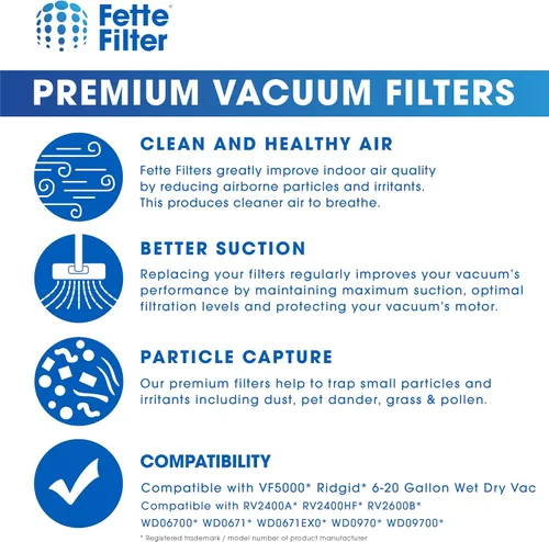 Miniatura 7 de Fette Filter - Filtro de repuesto VF5000 para filtro de reemplazo de polvo fino de 3 capas para RIDGID 5 galones y más grande Wet Dry Vac WD1450