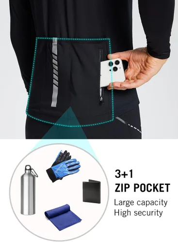 Miniatura 4 de BALEAF Jersey de ciclismo de manga larga para hombres, cremallera completa 3+1 bolsillos bicicleta de montaña camisas bicicleta UPF50+ otoño