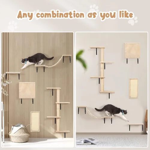 Miniatura 6 de Juego de 5 escaladores para gatos montados en la pared, estantes de madera para gatos con perchas, escalera, casa de condominio para gatos, tabla