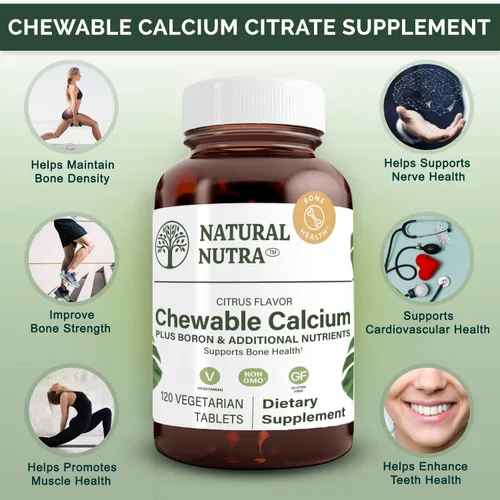 Miniatura 3 de Natural Nutra Suplemento de calcio masticable para la fuerza ósea, promueve la salud muscular, ayuda a mejorar la salud de los dientes, apoya