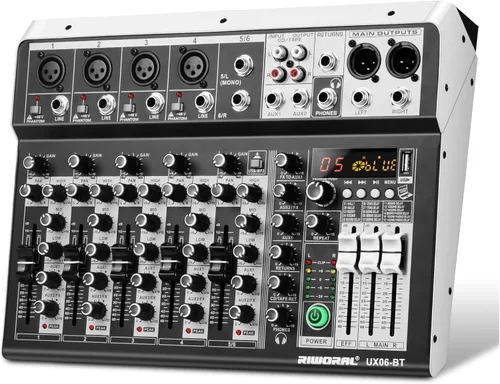 Miniatura 9 de Mezclador de audio de 4 canales con efectos 88 DSP, mesa de mezclas, interfaz USB, Bluetooth, reproductor de música + alimentación fantasma de línea