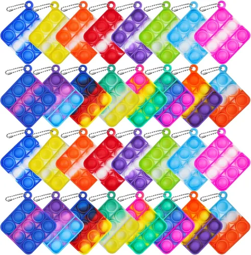Miniatura 8 de 100 piezas de mini llavero de color aleatorio, juguete sensorial de silicona para apretar burbujas que hacen divertido para niños, alivio