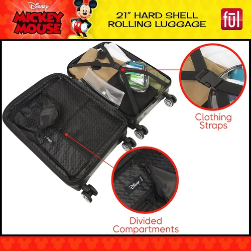 Miniatura 4 de FUL Disney Mickey Mouse - Maleta rígida moldeada con ruedas giratorias, Negro -, Disney Mickey Mouse - Maleta con ruedas moldeada, carcasa rígida