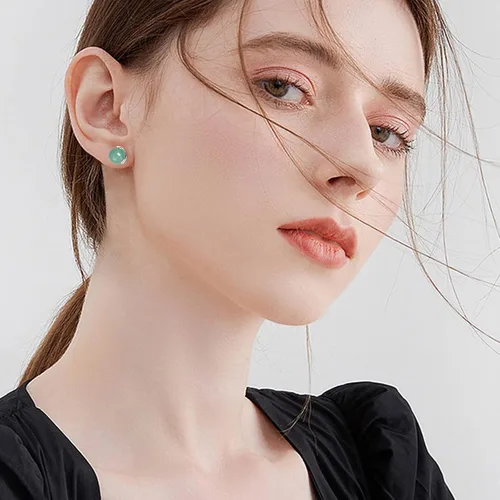 Miniatura 87 de Jade Earrings Studs,Green Jade Earrings for Women,925 Sterling Silver Earrings Studs for Sensitive Ears,Handmade Jade Earrings for Birthday