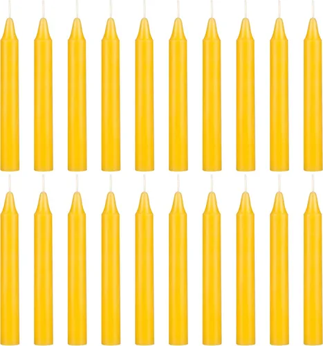 MEGA CANDLES 20 piezas de velas cónicas mini sin perfume amarillas exquisitas, 10 cm de alto x 1 cm de diámetro, Campanas Mágicas, Encantamiento,