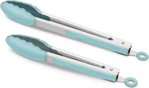 Pinzas de cocina de 9 pulgadas y 12 pulgadas, juego de 2 pinzas de silicona de alta calidad, sin BPA, antiadherentes, acero inoxidable, para