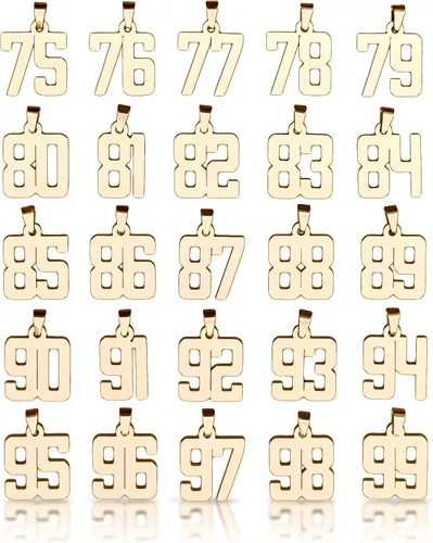 Miniatura 5 de Colgante de número 00-99 con cadena de acero inoxidable chapado en oro de 14 quilates