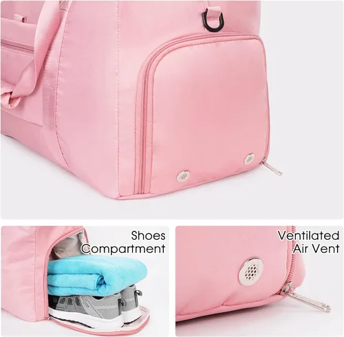 Miniatura 4 de Ceneda Bolsa de lona de gimnasio de 20 pulgadas con bolsillo húmedo para zapatos, portátil, bolsa de fin de semana, bolsa de viaje, bolsa de yoga