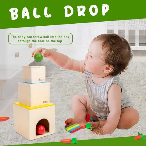 Miniatura 2 de Adena Montessori Kit de juego 6 en 1, 3 cajas de anidación y apilamiento, juego de caída de permanencia de objetos, caja de monedas, cosecha