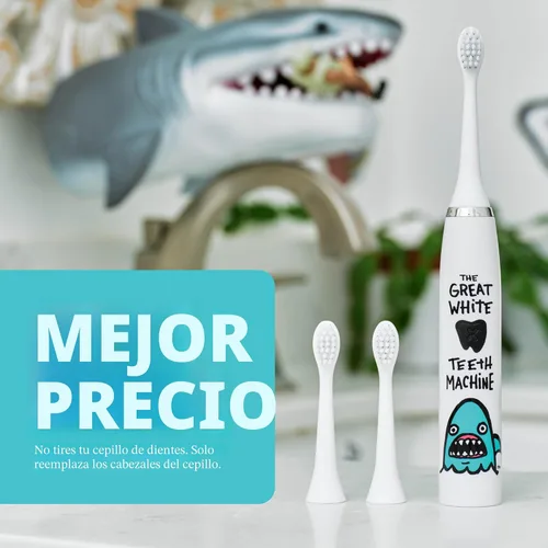 Miniatura 5 de Made by Dentists Cepillo de dientes eléctrico para niños, cepillo de dientes vibratorio recargable con temporizador, incluye 6 cabezales