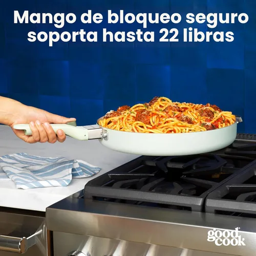 Miniatura 9 de GoodCook Juego de utensilios de cocina de cerámica de 14 piezas con asas extraíbles, ollas y sartenes antiadherentes, aptos para inducción y horno