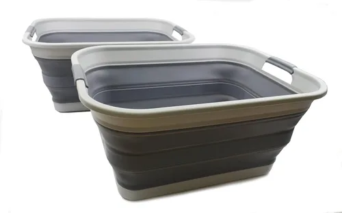 SAMMART Cesta plegable de plástico para la ropa sucia de 42 litros, contenedor de almacenamiento plegable y organizador, tina de lavado portátil,