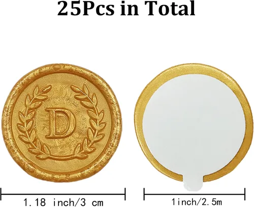 Miniatura 2 de 25 piezas de pegatinas adhesivas de sello de cera doradas con letra D, hechas a mano, no necesita sello de cera, pegatinas de cera para rasgar