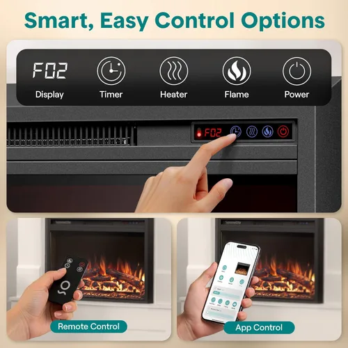 Miniatura 4 de SereneLife Inserto de chimenea eléctrica con calentador Control inteligente de aplicación Wi-Fi y control remoto Termostato ajustable de 700