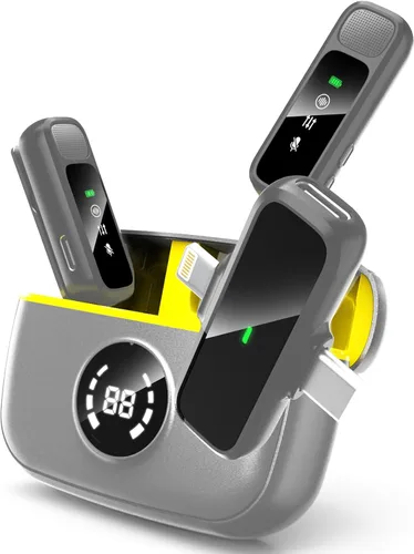 Miniatura 9 de Micrófono Lavalier inalámbrico para iPhone/Android - Mini micrófono dual con cancelación de ruido con funda de carga (30H), micrófono de clip