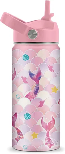 Miniatura 30 de Axolotl - Botella de agua de 12 onzas con tapa con pajilla, botella de agua de acero inoxidable con diseño de ajolotes para niñas, taza aislada