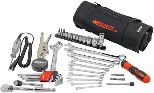 Miniatura 2 de Boxo USA - Rollo de herramientas para motos de nieve de 23 piezas, herramientas métricas y SAE para mantener el móvil de nieve en un organizador
