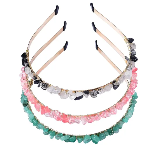 Miniatura 2 de Diadema de cuarzo de cristal crudo, accesorios para el cabello, tiara con joyas para mujeres y niñas, 3 piezas