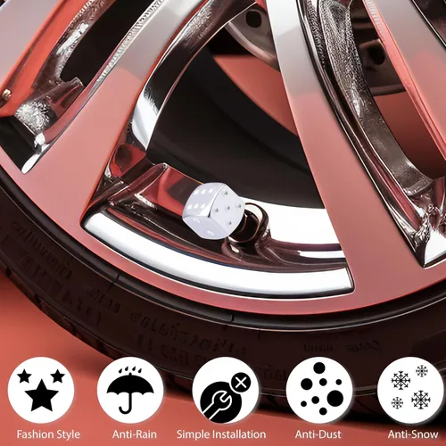 Miniatura 5 de 4 tapas de vástago de válvula de neumático estilo dado, con anillo de goma O, cubiertas universales de aleación de aluminio a prueba de polvo