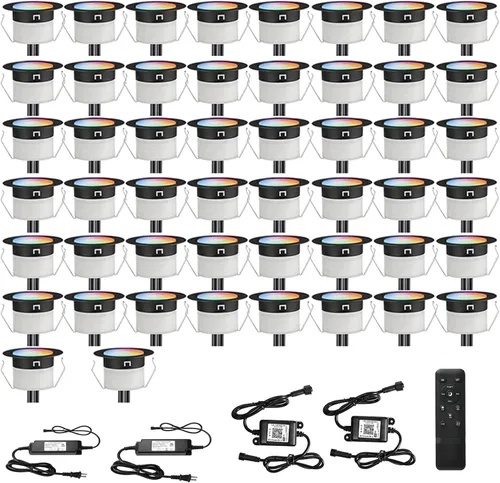 Miniatura 24 de Kit de luces LED para cubierta FVTLED, 10 piezas Φ1.22 WiFi Smart Phone Control de bajo voltaje empotrable RGBW para iluminación de cubierta Rgbw