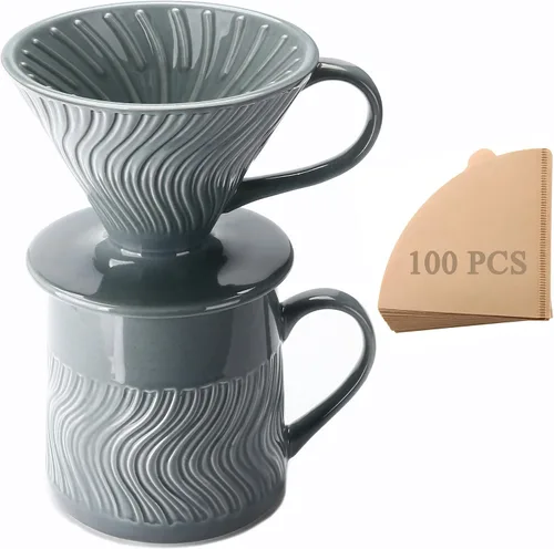 Miniatura 8 de Cafetera de Café con Filtro de Papel, 20 oz, Jarra de Vidrio de Borosilicato con 100 Filtros Tamaño 02, Mango de Nogal y Tapa de Vidrio, 600 ml