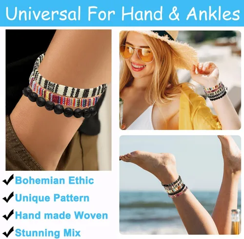 Miniatura 10 de Conjunto de pulseras de playa para hombres y mujeres, pulseras para hombres, pulseras bohemias hechas a mano, pulseras envolventes de joyería