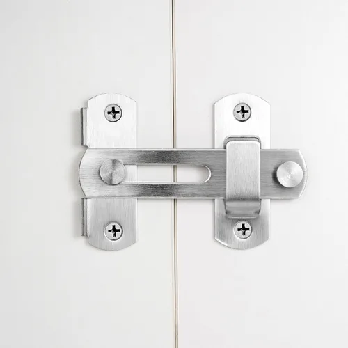 Miniatura 3 de INIRET Paquete de 4 pestillos para puerta de granero, 3.93 x 2.75 pulgadas, acero inoxidable de níquel cepillado, cerraduras de puerta abatibles